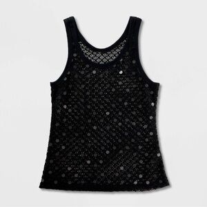 NWT Black Embellished Crochet Top